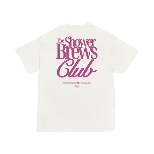 'The Shower Brews Club' T-Shirt in White & Maroon
